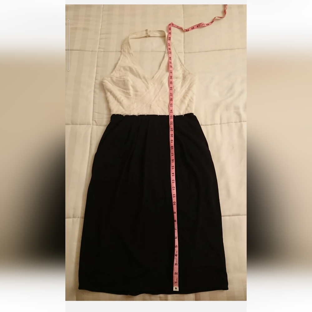 Old Money Black & White BCBG MaxAzria Halter Cocktail Dress w Pockets XS 2 Ivory - Picture 7 of 7